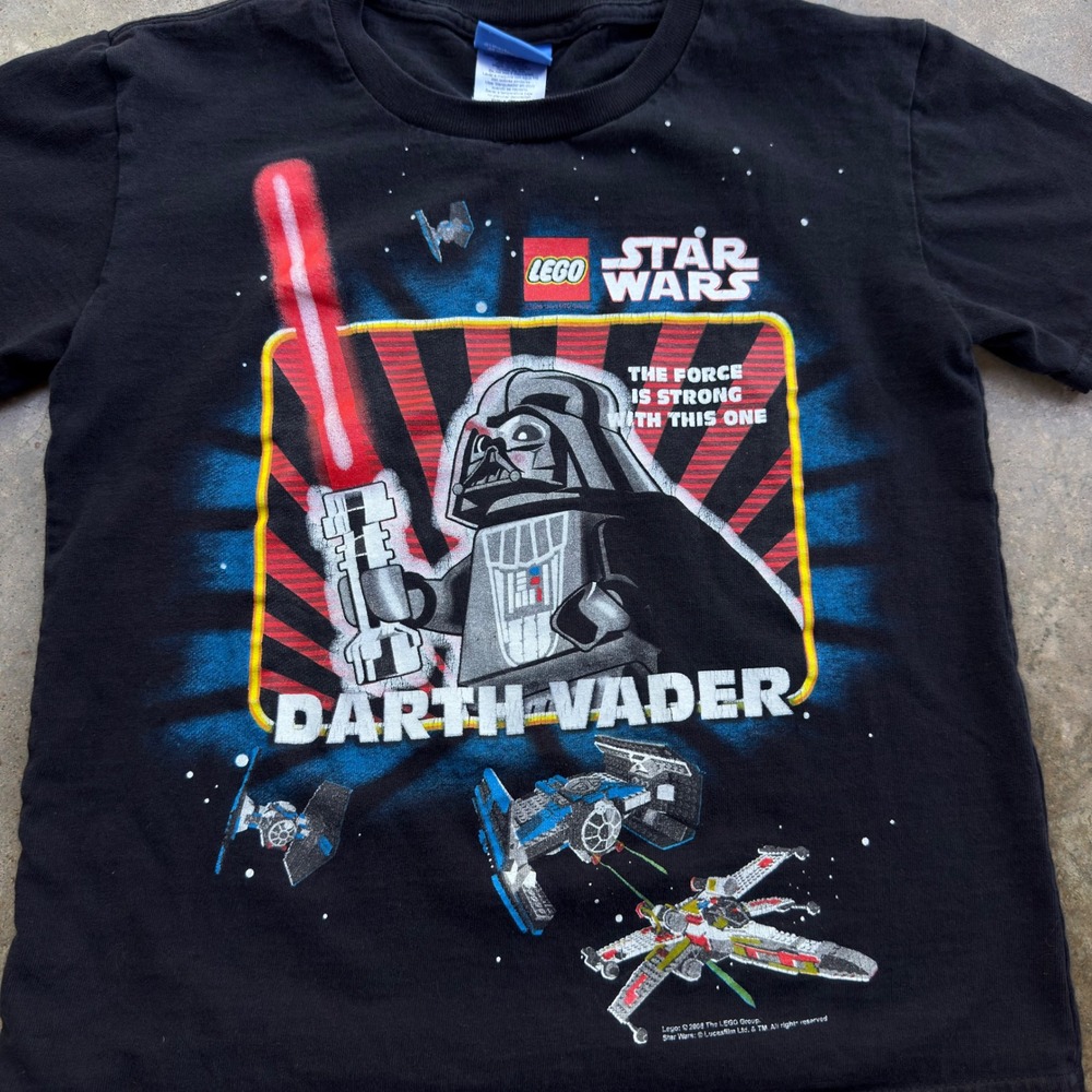 Vintage 2000s LEGO Star Wars Darth Vader T-Shirt Y2K Retro Black Kids M k3